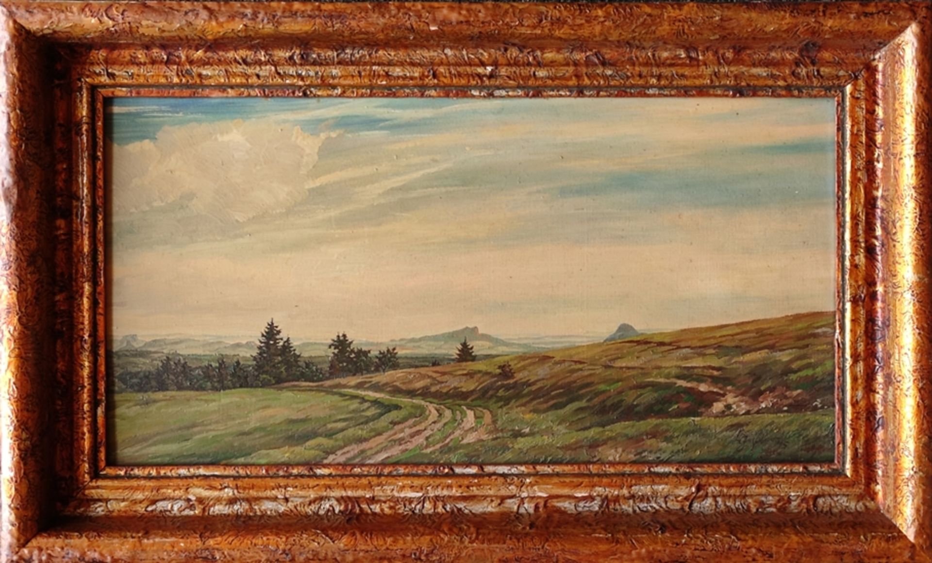 Geißler, Hugo (1895-1956 Tuttlingen) "Hegau Landschaft", im Hintergrund Blick auf den Hohentwiel, Ö - Bild 2 aus 4