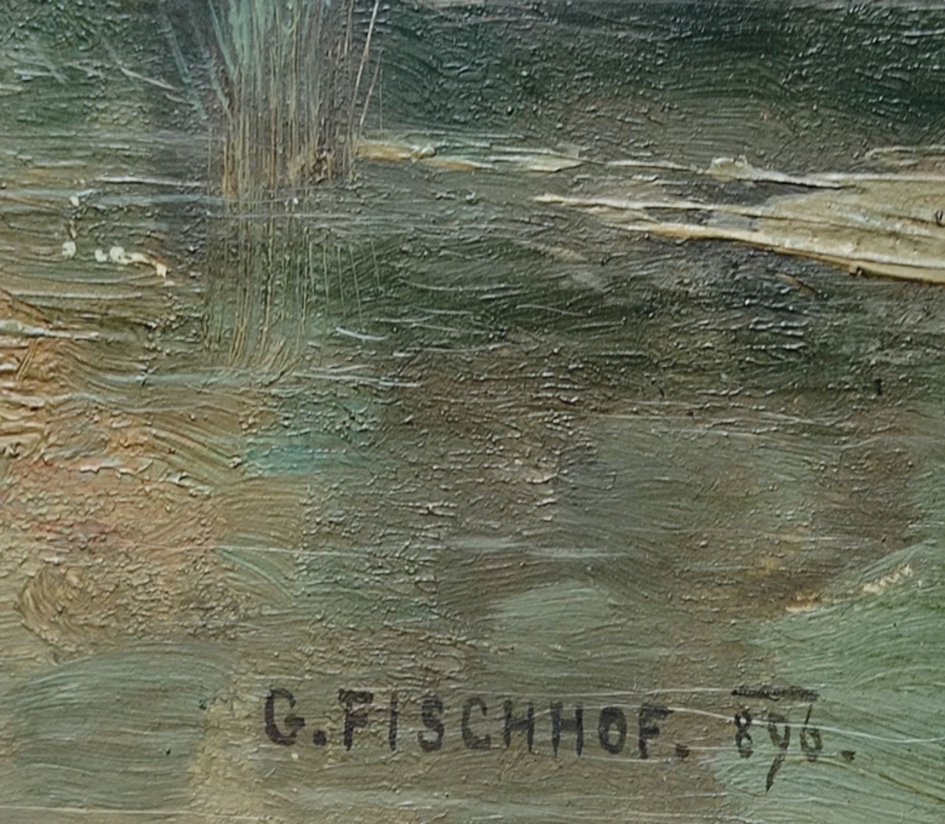 Fischhof, Georg (1859-1914 Wien) "Rehbock und Ricke" zur Blattzeit am Bachufer äsend, Öl auf Holz,  - Bild 3 aus 5