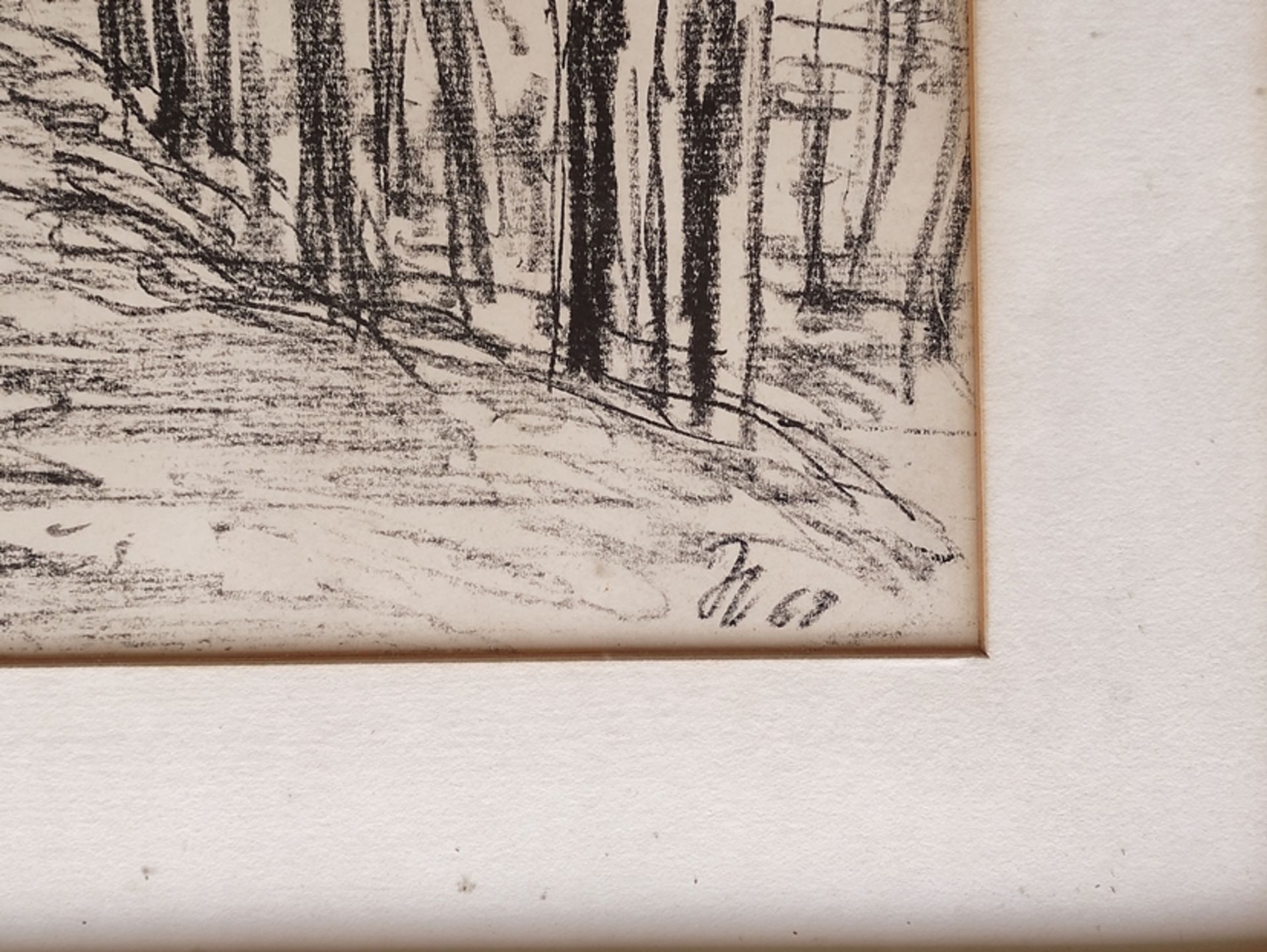 Herburger, Julius (1900-1973 Ravensburg) "Waldweg II", Schwarze Kreide auf Papier, links unten mono - Bild 3 aus 5