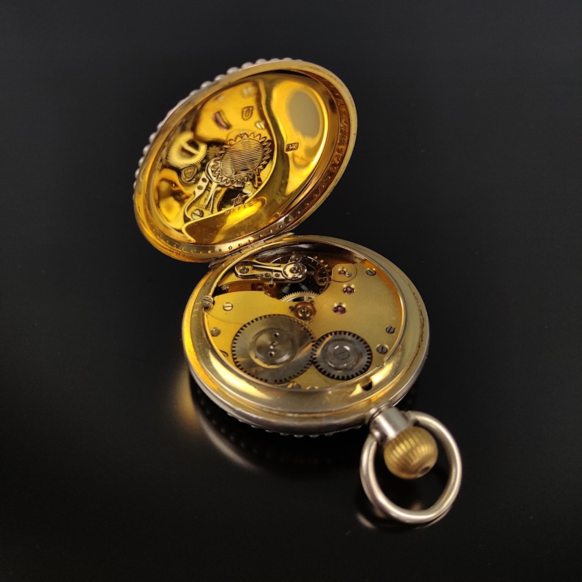 Außergewöhnliche Taschenuhr, Sterlingsilber, Vorder- und Rückseite aufwendig dekoriert mit Emaille- - Bild 4 aus 6