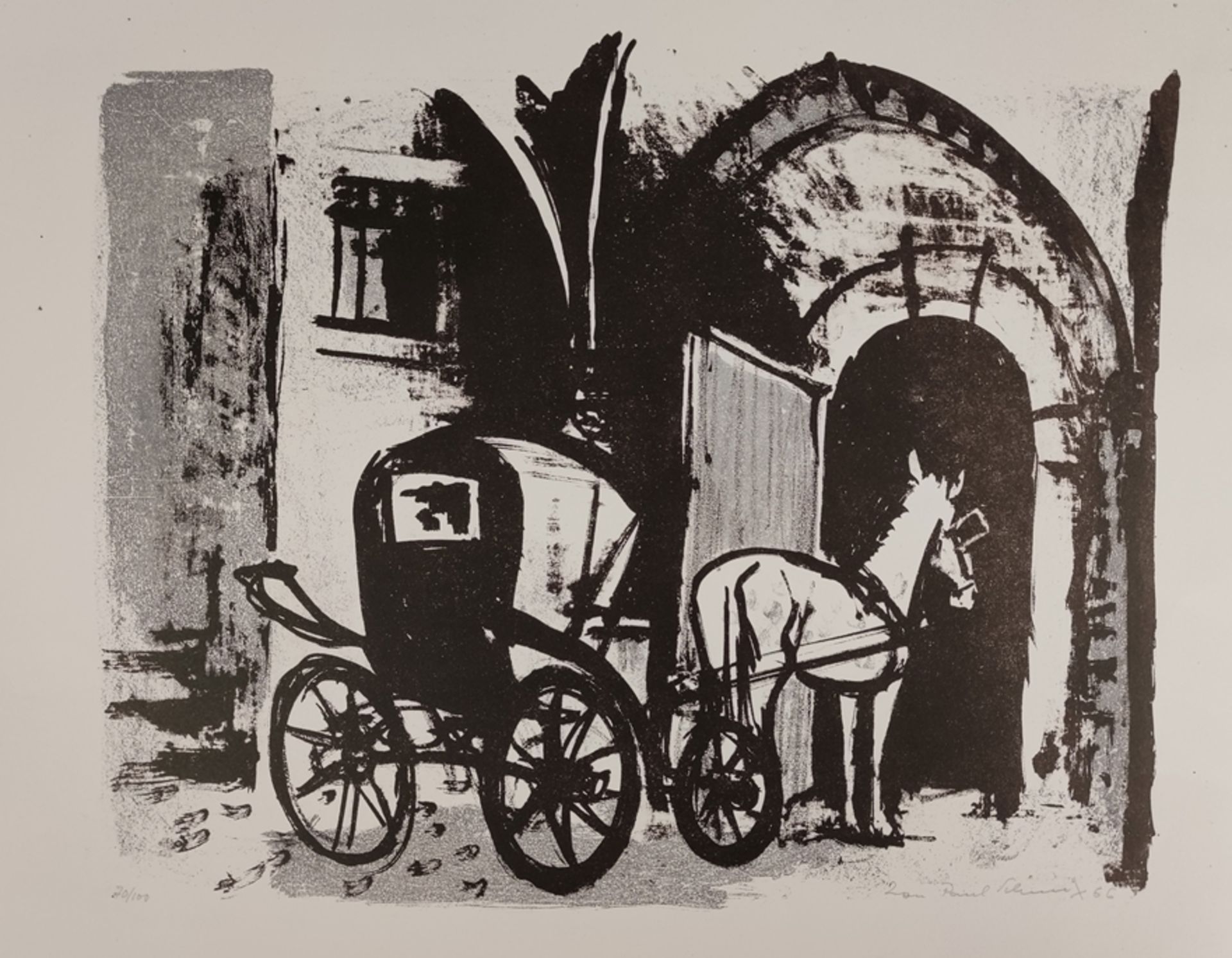 Schmitz, Jean Paul (1899 Wesseling-1970 Singen) "Esel mit Wagen", Lithographie, Ed. 70/100, rechts 