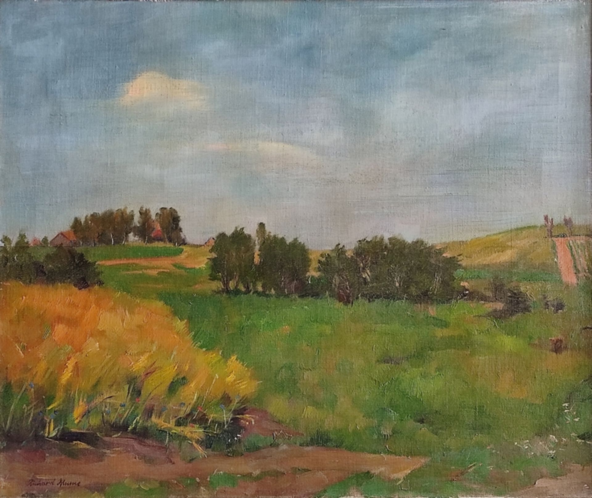 Blume, Richard (1891 - 1943) "Summer Landscape", with wide blue sky, signed lower left, oil on canv