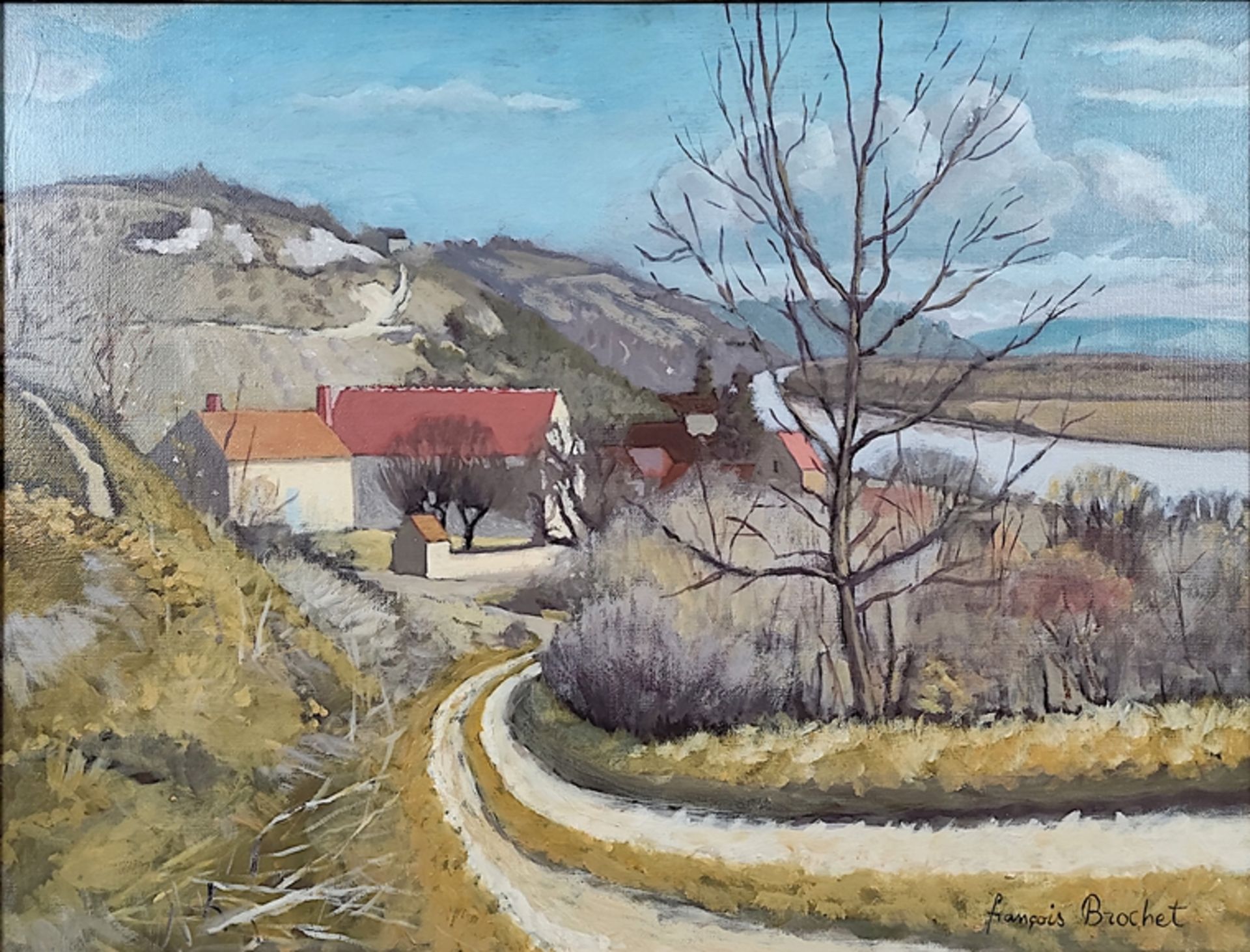 Brochet, Francois (1925 - 2001 Paris) "Village au Bord de l´Yvonne", kleines Dorf in herbstlicher L