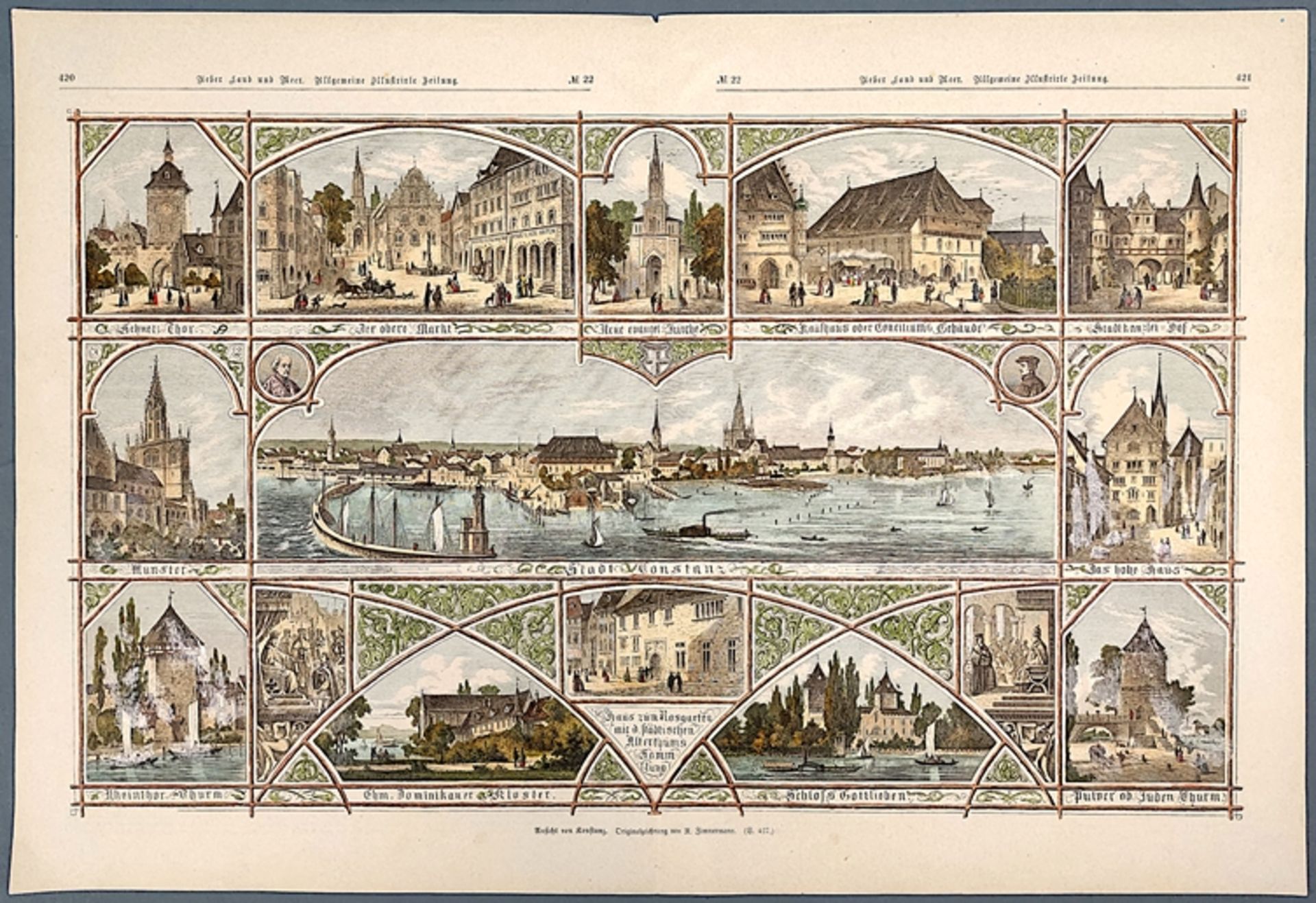 Konstanz "Ansicht von Konstanz", Souvenirblatt, Vorderseite mit verschiedenen Ansichten von Konstan