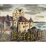 Hauser (20.Jahrhundert) "Schloss Meersburg am Bodensee", aquarellierter Holzschnitt, rechts unten s