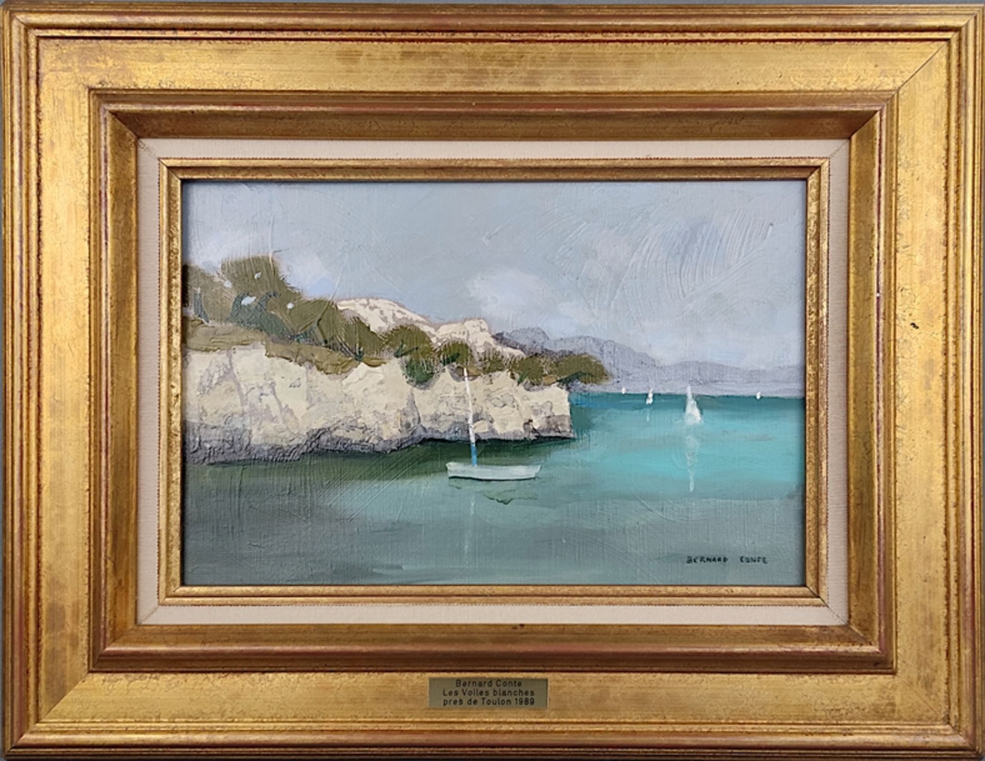 Conte, Bernard (1931 Cézens - 1995 Boulogne-Billancourt) "Les Voiles blanches prés de Toulon", Sege - Bild 2 aus 4