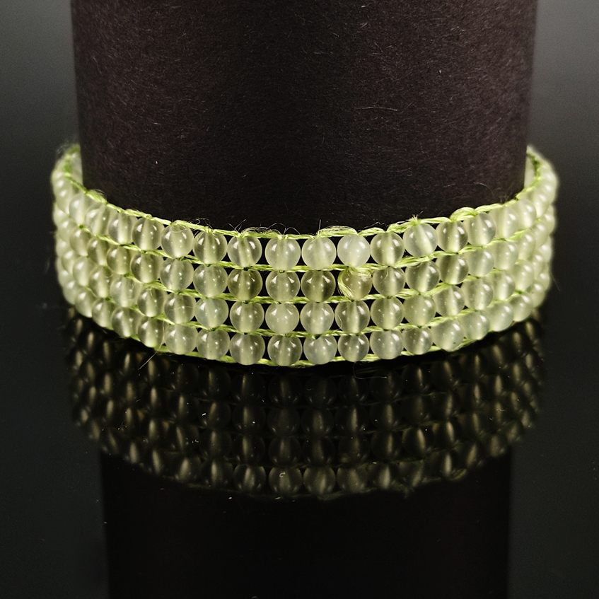 Jade bracelet, 4 rows, silver 925, total weight 18,4g, braided bracelet of light green translucent  - Image 2 of 4