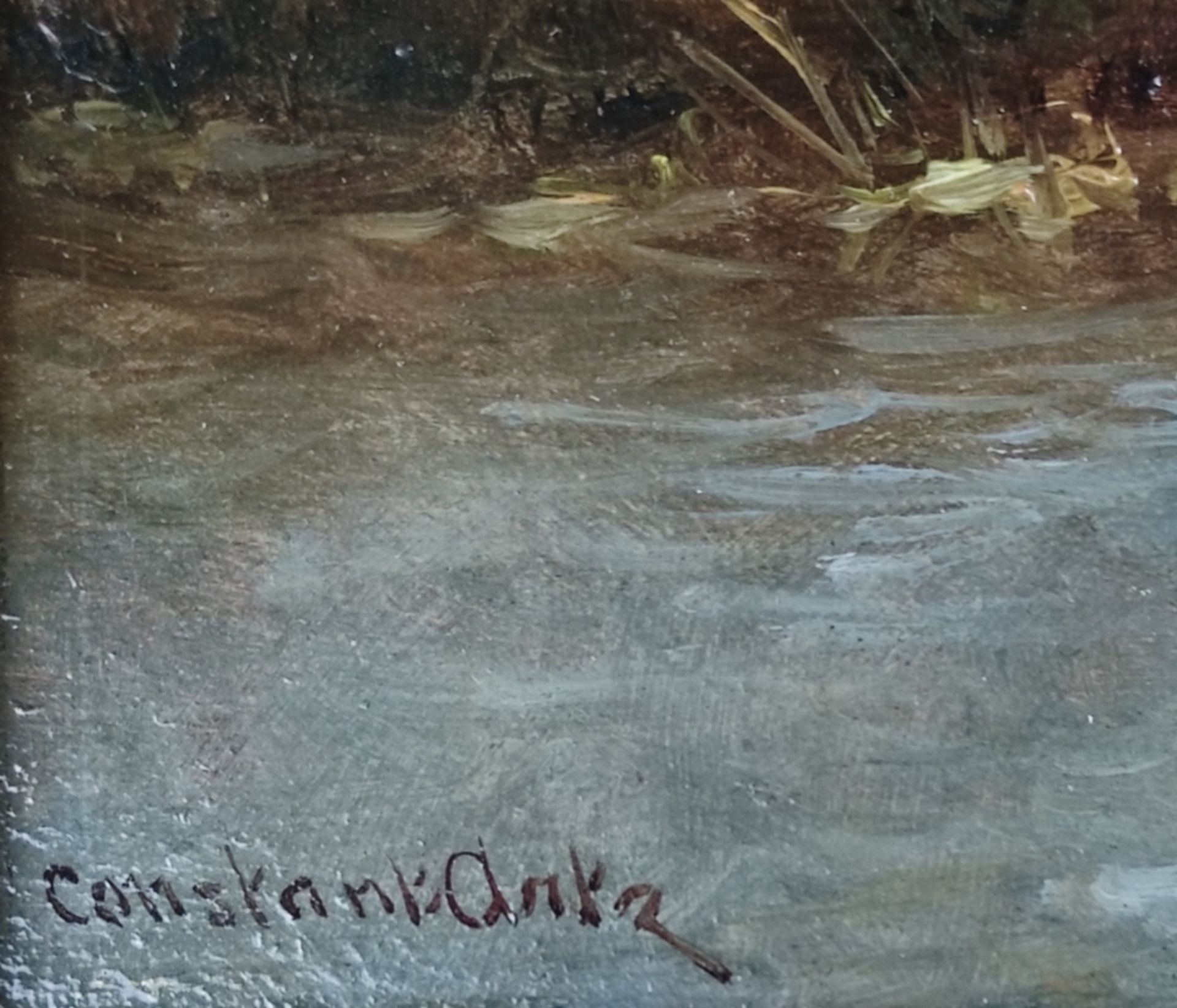 Artz, Constant (1870 Paris -1951 Soest) "Duck Family on the Riverbank", proud mother duck with her  - Image 3 of 4