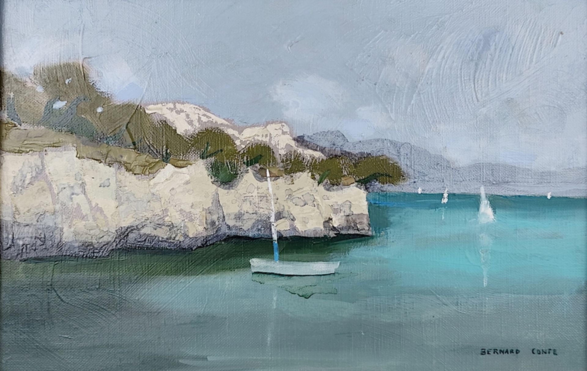 Conte, Bernard (1931 Cézens - 1995 Boulogne-Billancourt) "Les Voiles blanches prés de Toulon", Sege