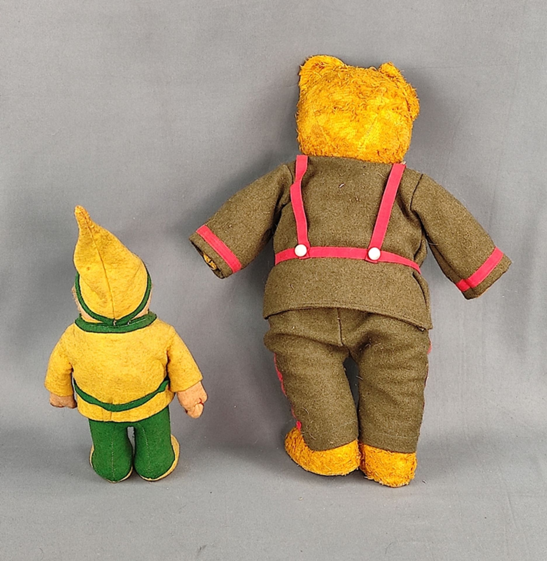 Two antique toy figures, consisting of dwarf, felt with print voice, in very good age condition, he - Image 2 of 4