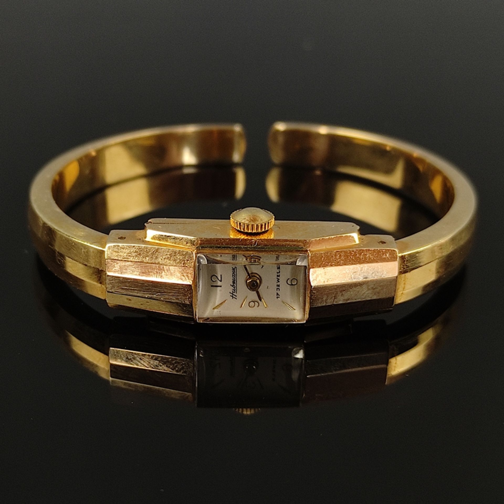 Armbanduhr als Armspange, Habmann, Vintage, 585/14K Gelbgold, Gesamtgewicht 17,16g, Ziffernblatt mi