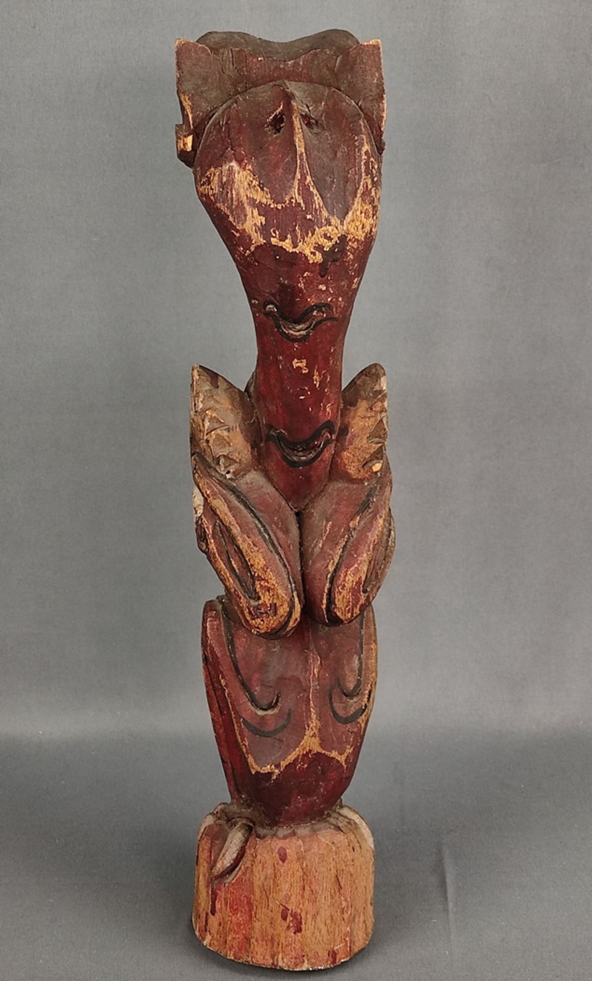 Drachenfigur, wohl Indonesien, Holz, Farbreste, Länge 43cm - Bild 3 aus 5