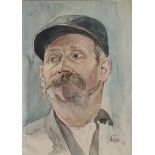 Kopp, W. (20. Jahrhundert) "Porträt" eines Mannes mit Hut, Aquarell auf Papier, rechts unten signie