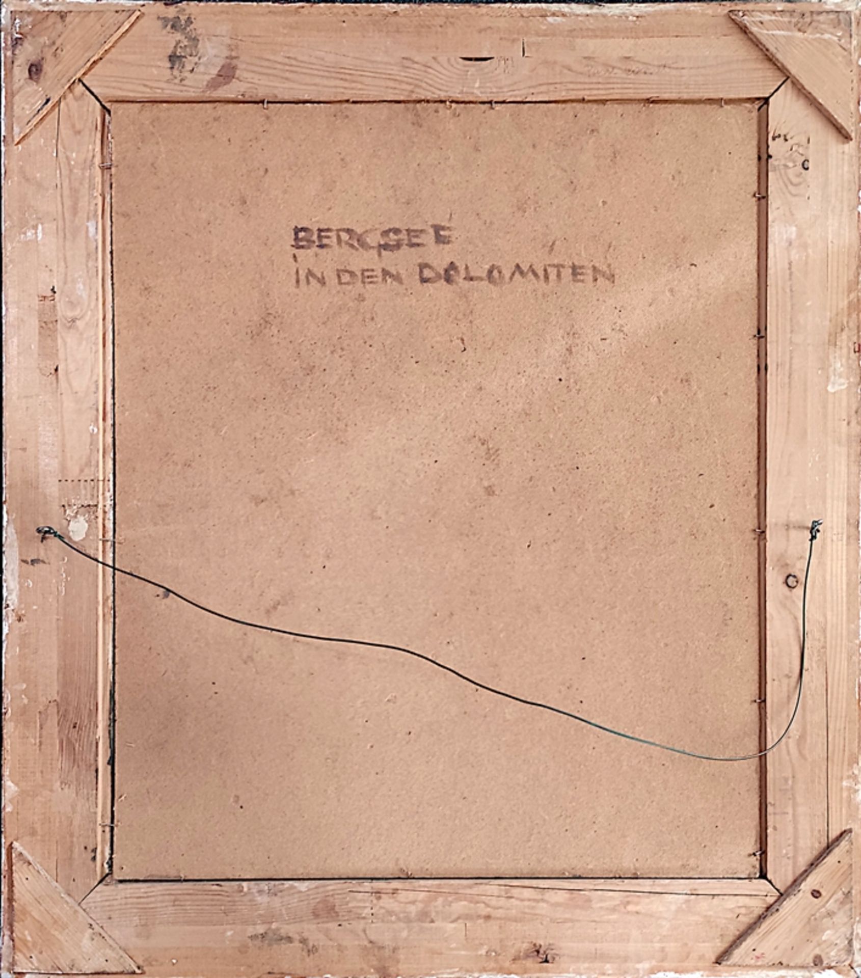 Künstler des 20. Jahrhunderts, "Bergsee in den Dolomiten", Öl auf Platte, rechts unten signiert, rü - Bild 4 aus 4