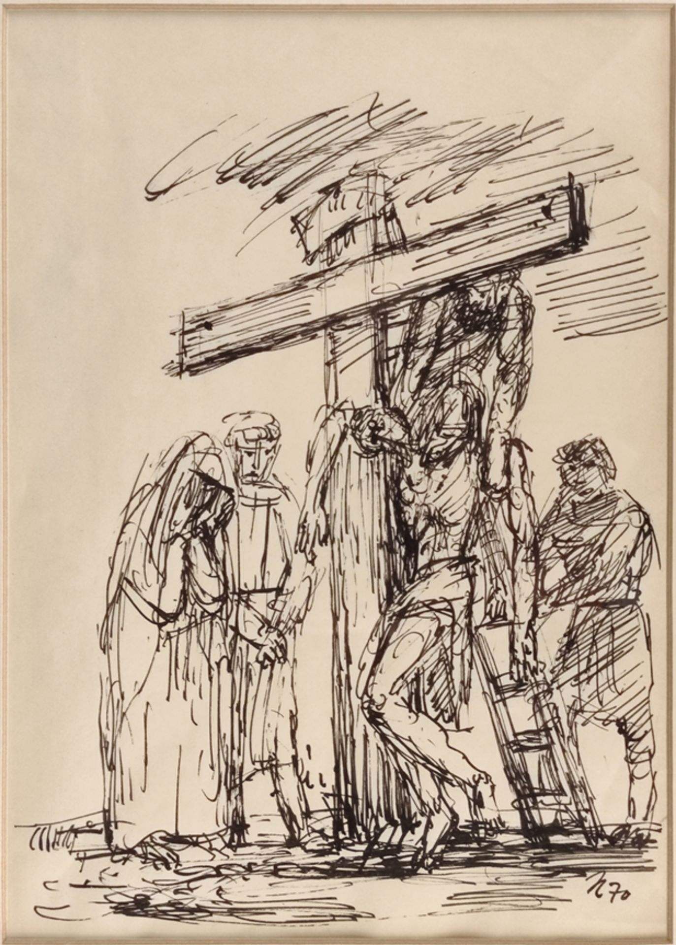 Herburger, Julius (1900-1973 Ravensburg) "Descent from the cross", ink on paper, monogrammed and da