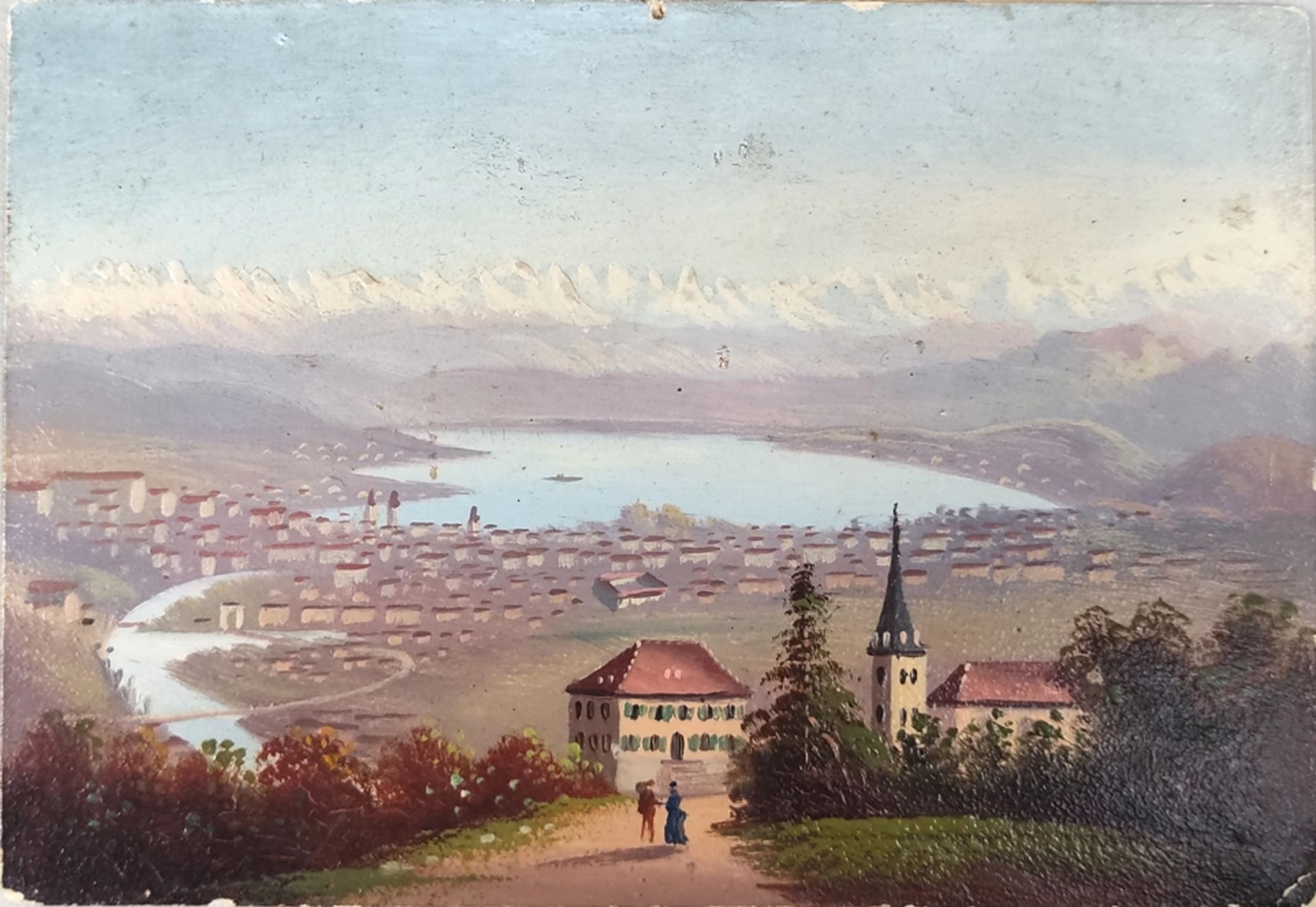 Monogrammist (19. Jahrhundert) "Zürich", Ansicht auf Zürich mit dem Zürichsee aus der Vogelperspekt