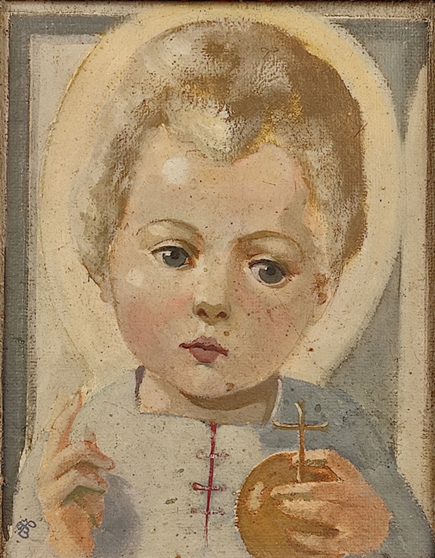 Monogrammist (20. Jahrhundert) "Jesuskind", Brustbild, rechte Hand erhoben mit Segnungsgestus und i