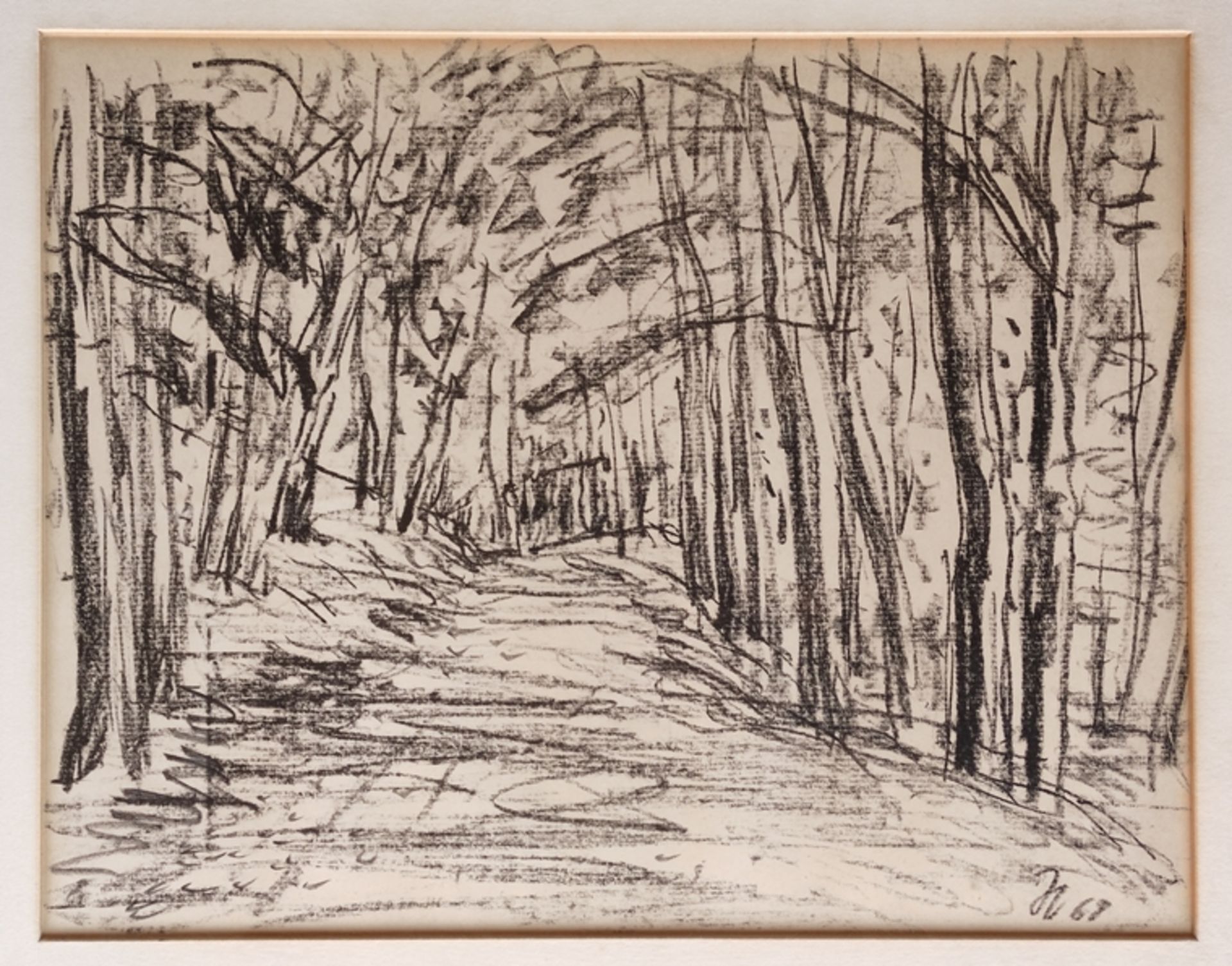 Herburger, Julius (1900-1973 Ravensburg) "Waldweg II", Schwarze Kreide auf Papier, links unten mono