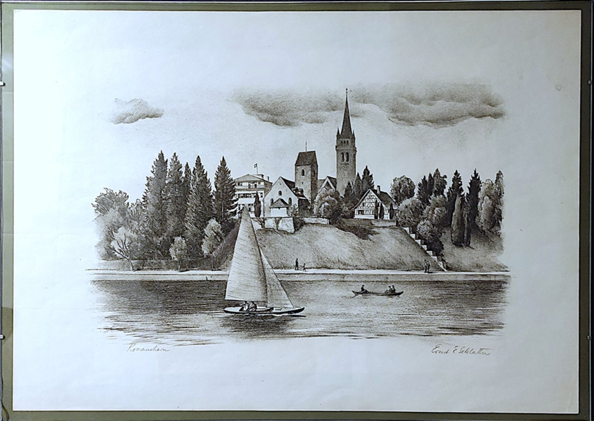 Schlatter, Ernst Emil (1883-1954) "Romanshorn", Lithographie, rechts handsigniert, 27x35 cm, 35,5x5