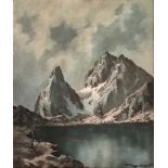 Künstler des 20. Jahrhunderts, "Bergsee in den Dolomiten", Öl auf Platte, rechts unten signiert, rü