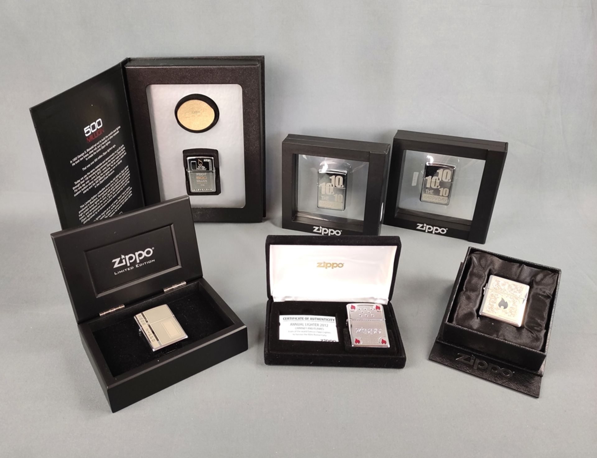 Zippo Konvolut Limited Editions und Jahresausgaben, bestehend aus: "Annual Lighter 2012, Chimney an