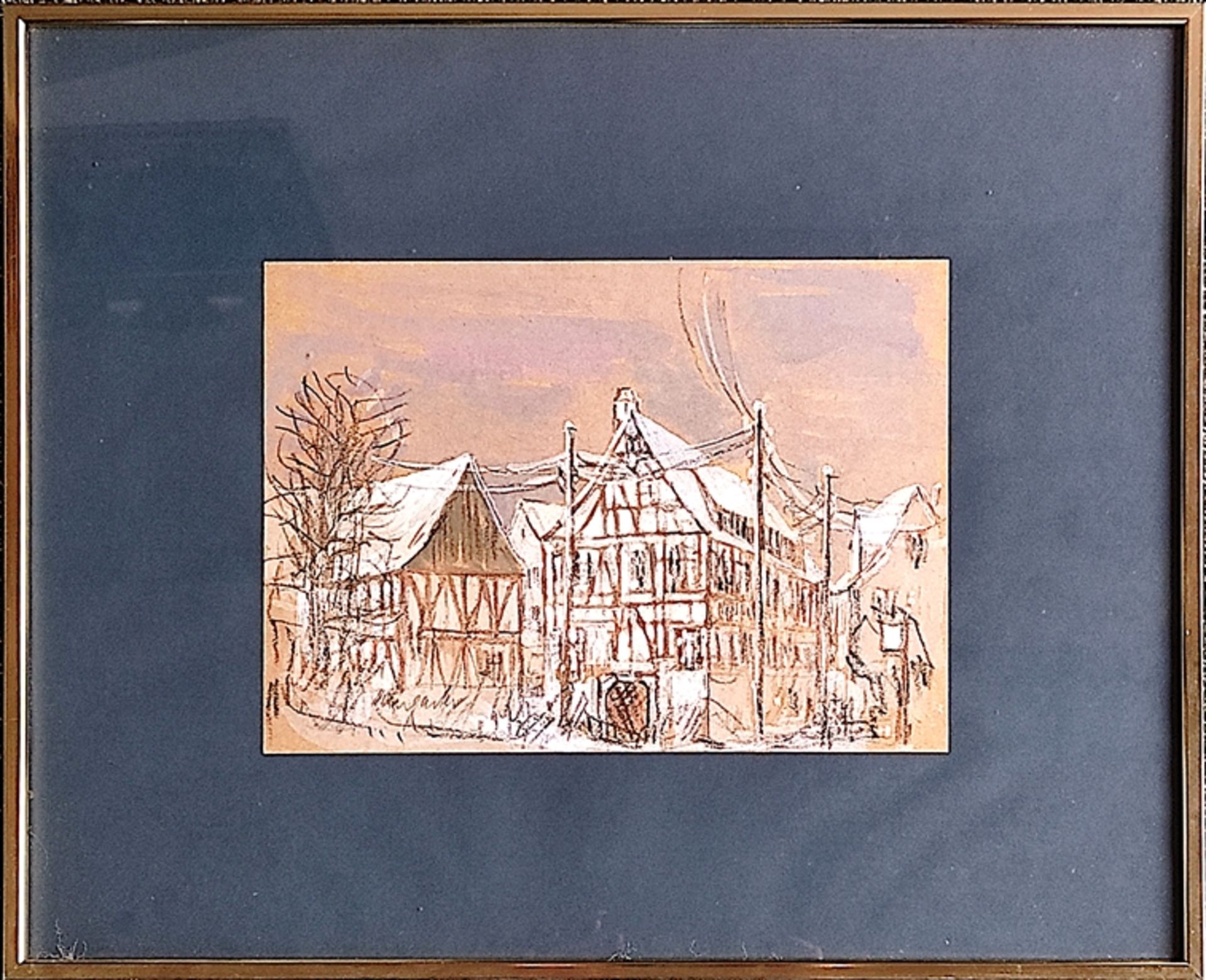 Hangarter, Walter (1929 Konstanz-1995 Tägerwilen) "Fachwerkhäuser", Aquarell auf Karton, links unte - Bild 2 aus 3