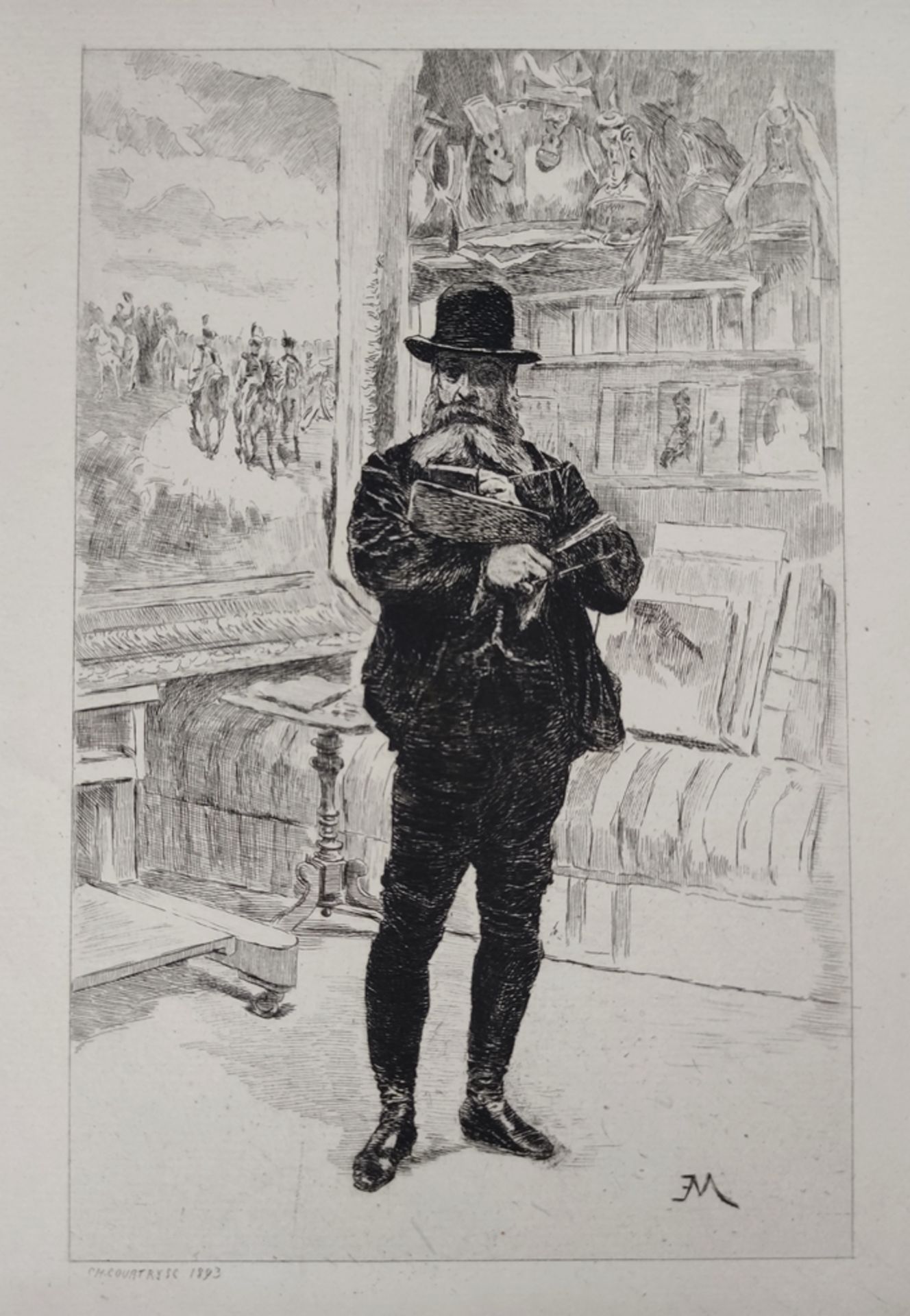 Courtry, Charles (1846 - 1897) "Ernest Meissonier dans son atelier", in Zimmer stehend, nach Selbst