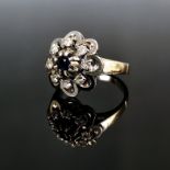 Ausgefallener Diamant-Saphir-Ring, 585/14K Weißgold, 6,9g, besetzt mit 8 Diamanten und mittig ein S