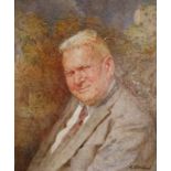 Obenland, Carl (1908 Schwäbisch Hall - 2008 Murrhardt) "Porträt eines Mannes", in einem grauen Anzu