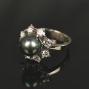 Perlen-Diamant-Ring, Gloor, 750/18K Weißgold, 7,63g, Ringgröße 57