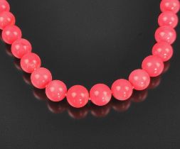 Designer coral necklace, total weight 88.5g, delicate pink coral balls, diameter of 10.5-10.6mm, in