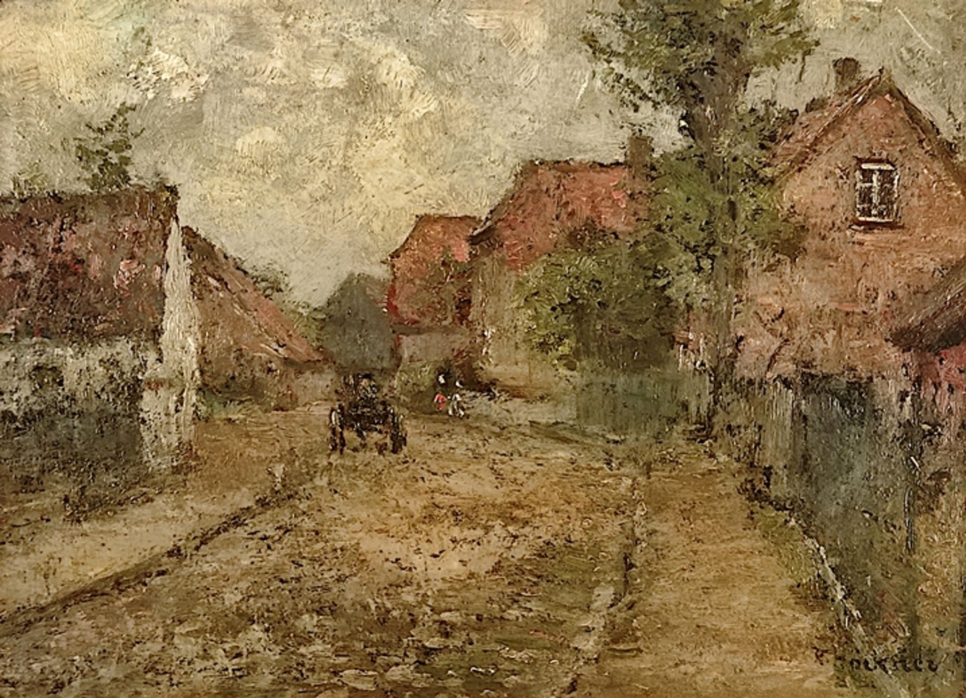 Höckner, Rudolf (1864 Wolkenstein - 1942 Bad Mergentheim) "Dorfstraße", mit Personenstaffage, recht