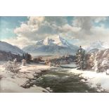 Heinz, Wolfgang (1930-2014 Schopfheim) "Watzmann und Berchtesgaden im Winter", Öl auf Leinwand, lin