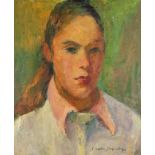 Dupont, Finette (1899-1986 Lüttich) "Frauenportrait", kubistisch anmutend, Öl auf Platte, rechts un