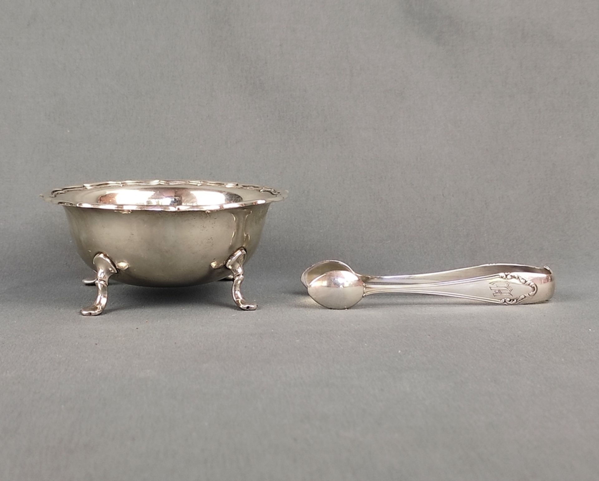 Small bowl, 835 silver, Wilhelm T. Binder, on four curved feet, curved rims, 92g, height 5cm and di