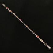 Multicolor-Turmalin-Armband, Silber 925, 6g, besetzt mit 12 ovalen verschieden farbigen natürlichen