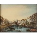 Miniaturmalerei "Venedig", polychrome Ansicht des Canale grande mit Rialtobrücke, Maße Abbildung 7x