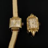 Zwei Armbanduhren, beide Anker, beide 585/14K Gelbgold-Gehäuse, eine an Lederband mit Dornschließe,