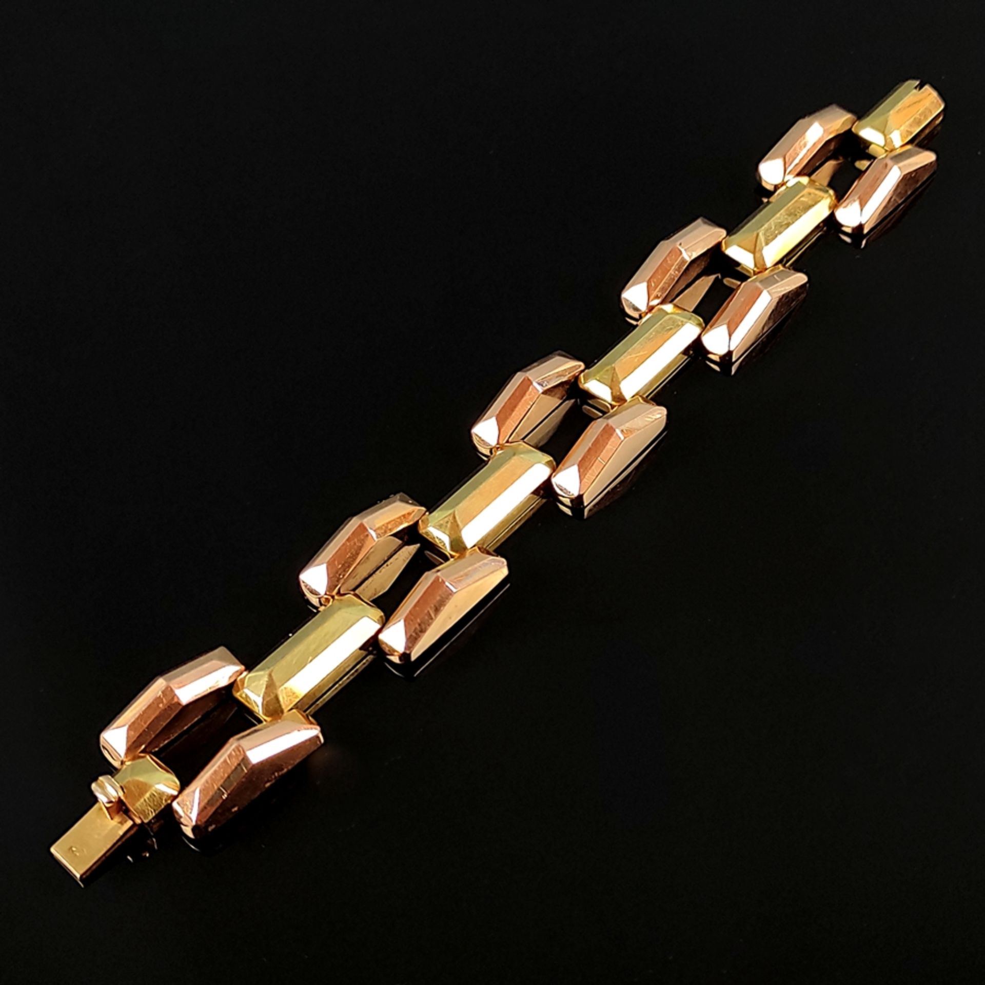 Extravagant vintage bracelet, 585/14K rose/yellow gold, 35.48g, made of links in geometric shapes,  - Image 2 of 3
