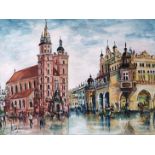 Künstler des 20. Jahrhunderts "Krakau", Stadtansicht von Krakau, Ansicht des Hauptmarkplatzes mit d
