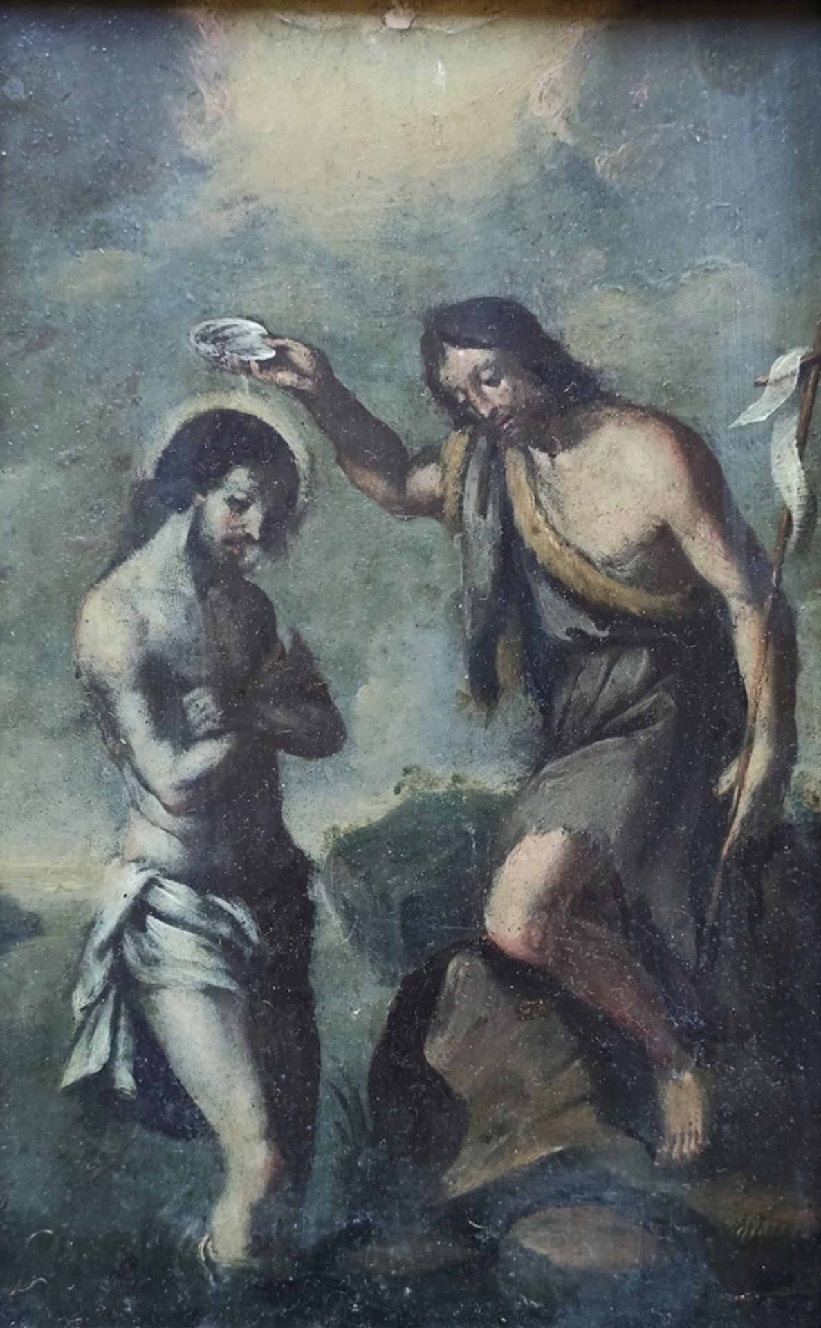 Baroque saint painter (17th century) "Baptism of Christ", with John the Baptist at the riverbed of 