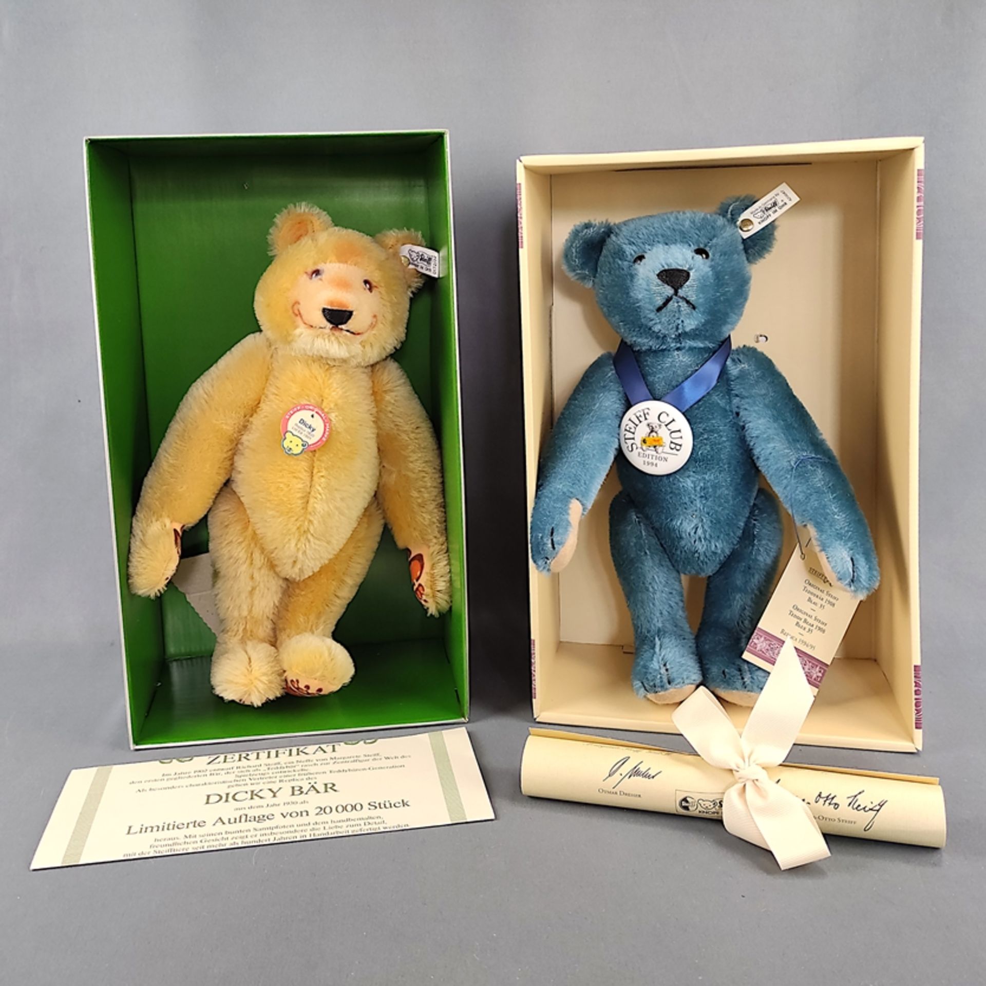 Two Steiff Teddy Bears in original box, consisting of replica Dicky Bear "1930", with certificate,  - Image 5 of 5
