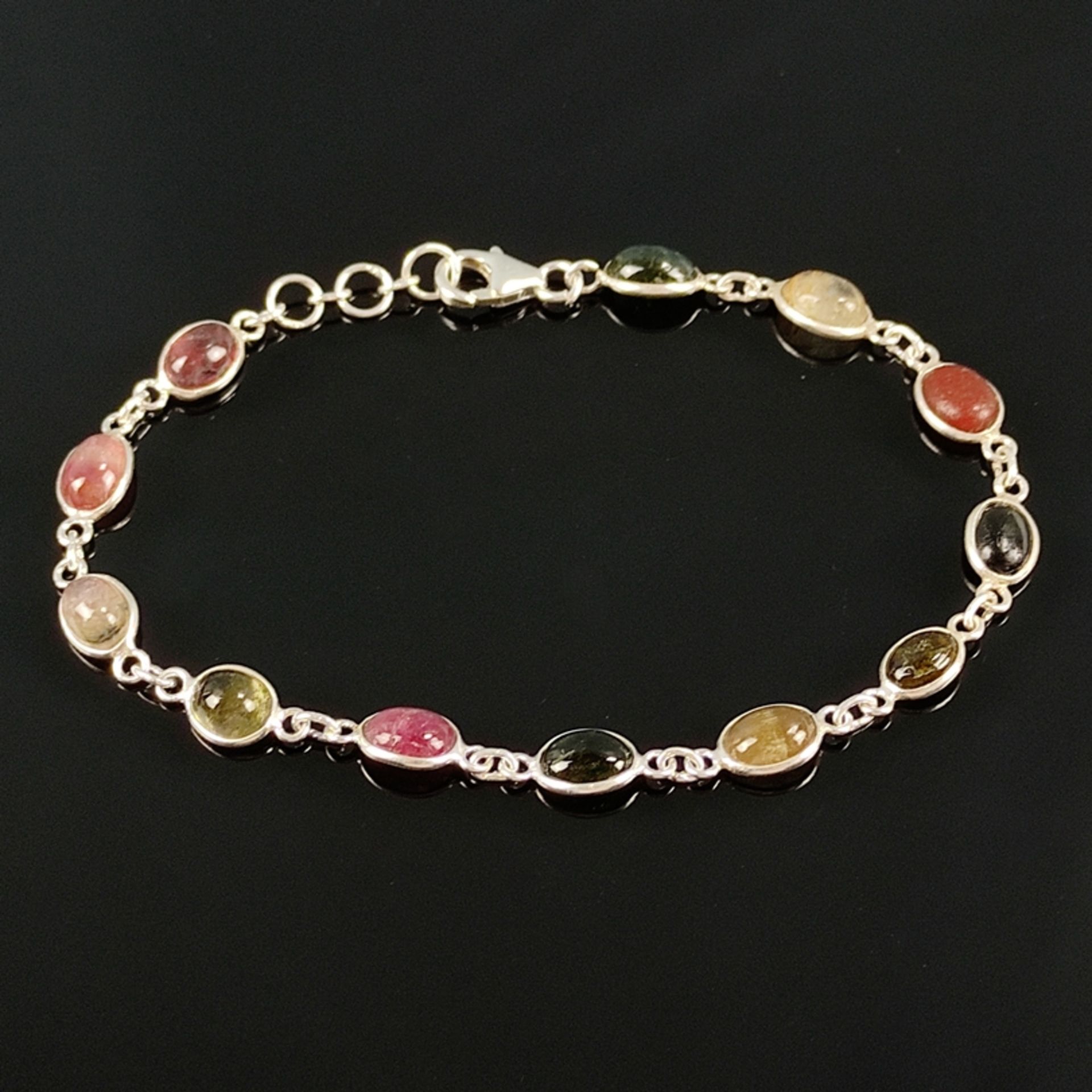 Multicolor tourmaline bracelet, silver 925, 6g, studded with 12 oval different colored natural tour - Image 2 of 3