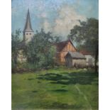 Lotter, Heinrich (1875 Stuttgart -1941 Insel Reichenau) "Kleine Dorfkirche mit Bauernhäusern", Öl a