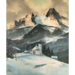 Lemke, Arno (1916-1981 München) "Watzmann mit Maria Gern", schönes winterliches Bergpanorama, Öl au