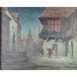 Jantzen (?), W. (20. Jahrhundert) "Nachtständchen", ein Streichquartett spielt für eine Dame am Fen