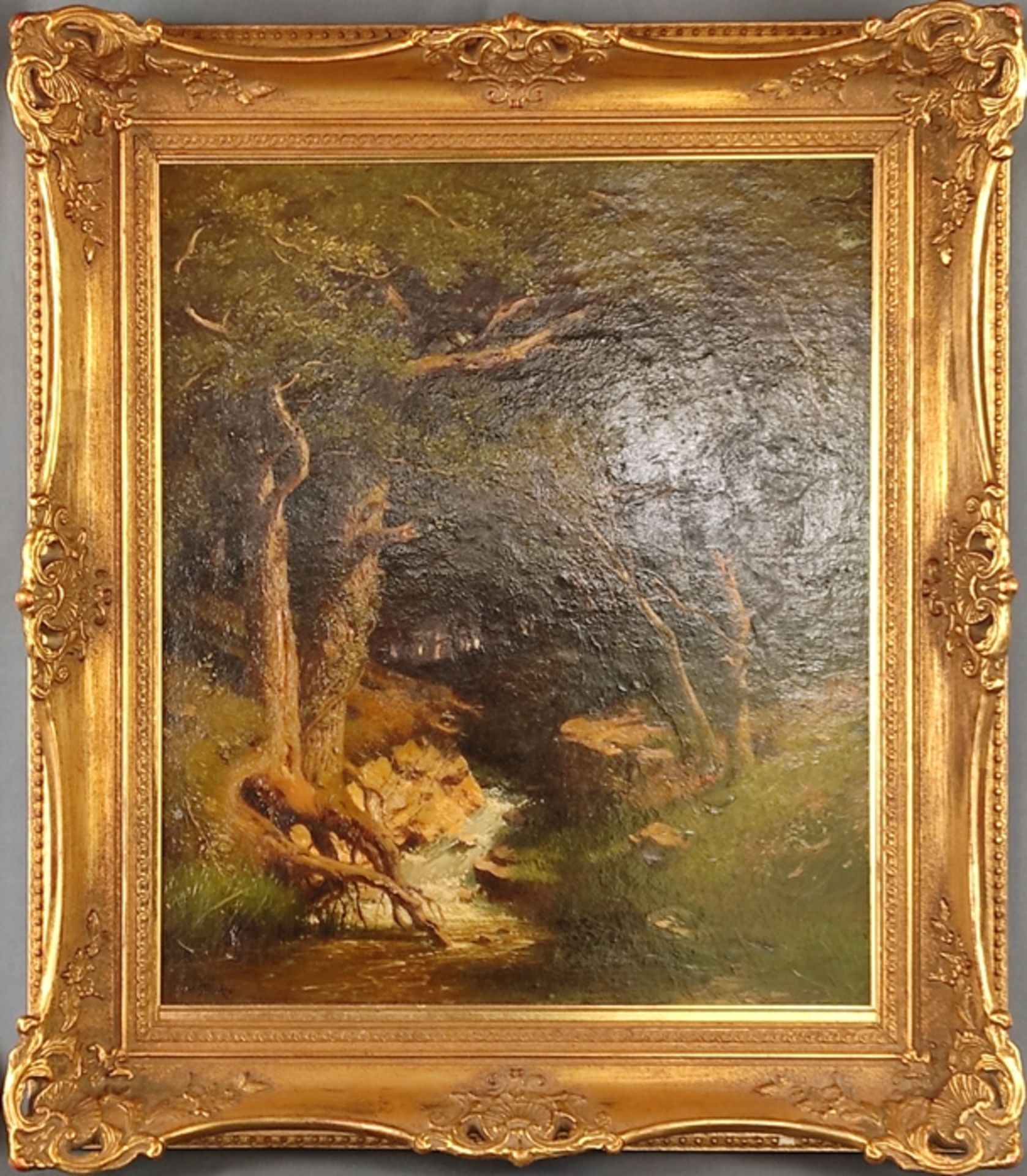 Funk, Heinrich (1807 - 1877) " Creek Landscape", small creek surrounded by trees, early summer atmo - Image 2 of 4