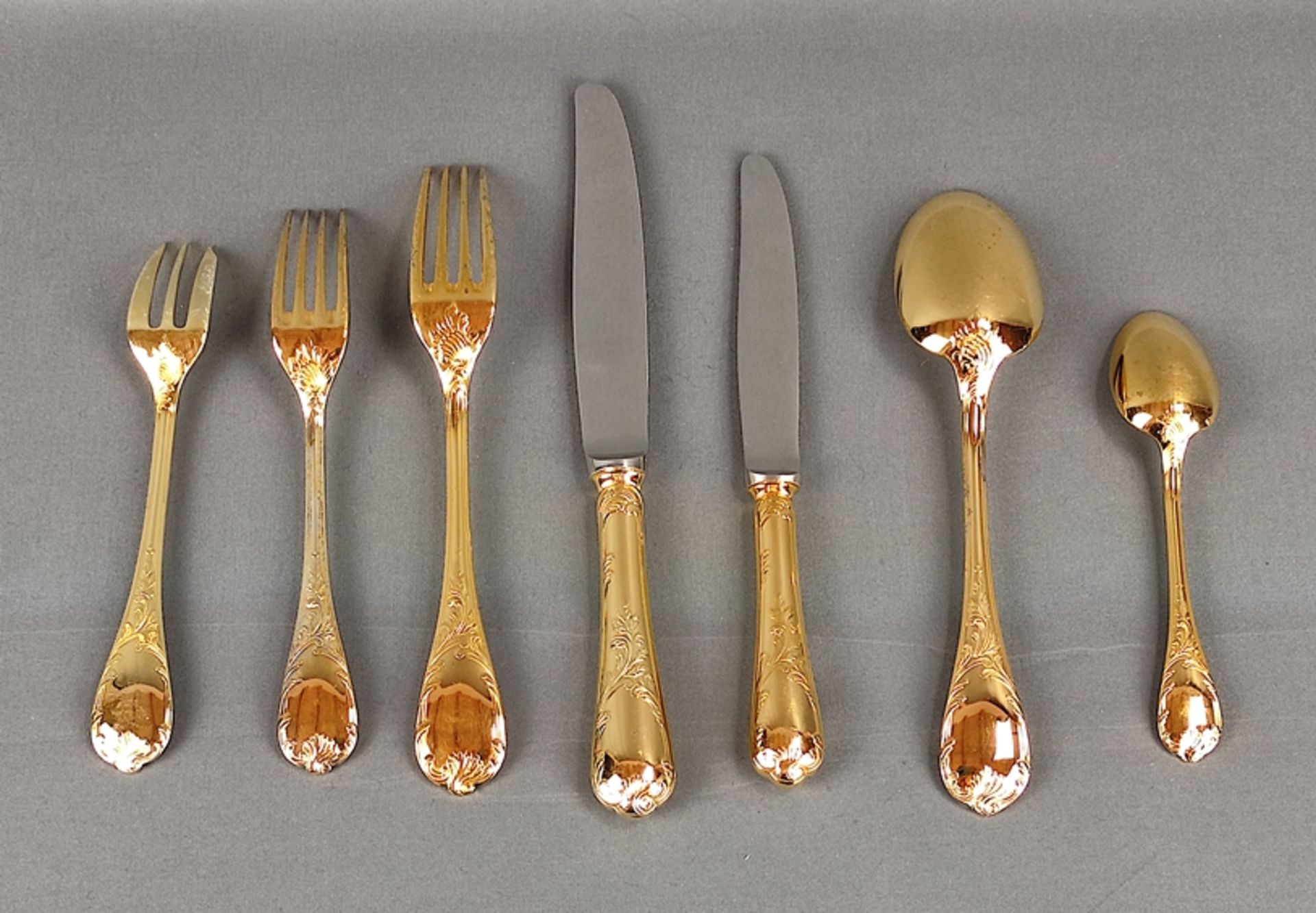 Cutlery set, Christofle, Paris, decor Marly, gilded, 80 pieces, for at least 6 persons, consisting  - Image 3 of 5