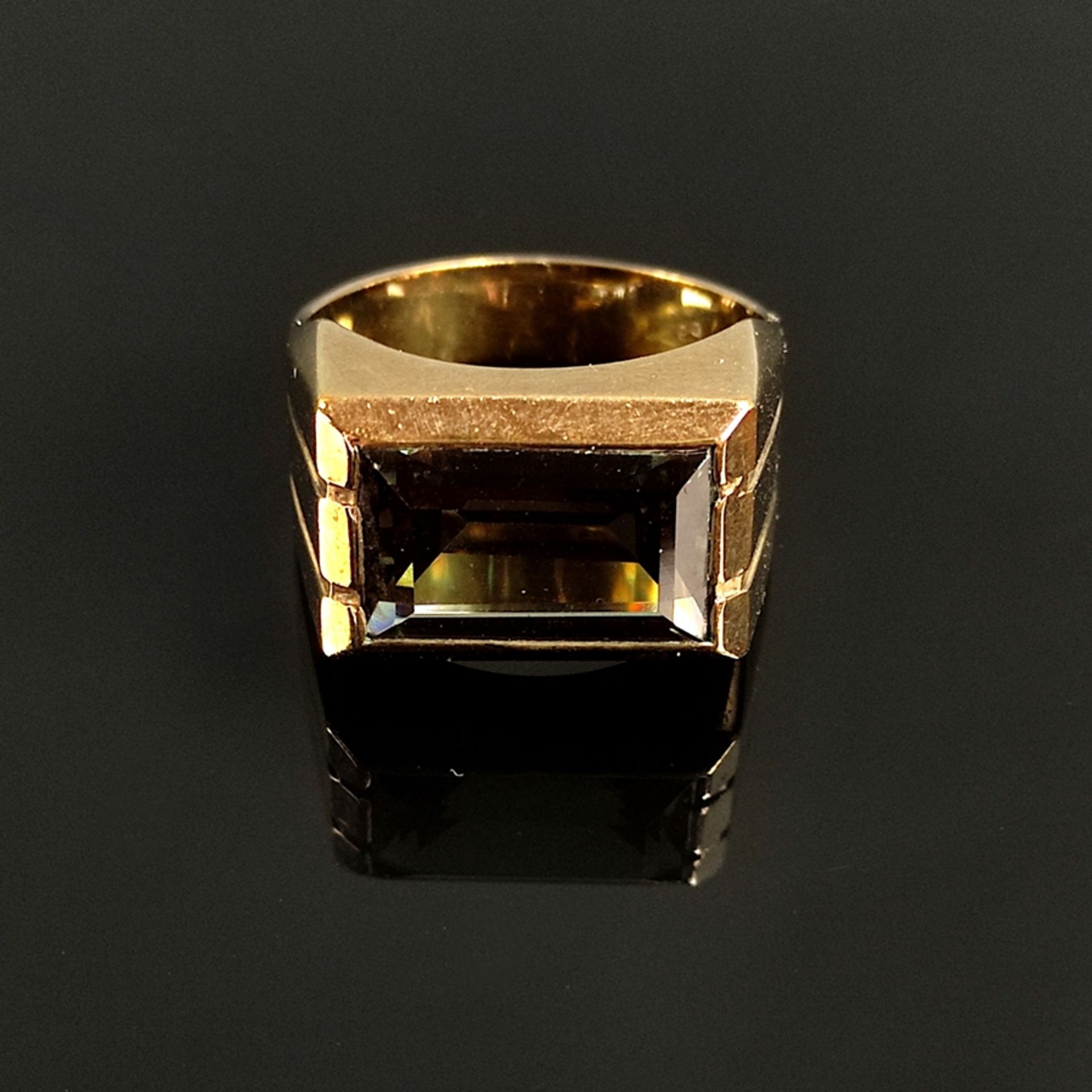 Tourmaline gold ring, 333/8K yellow gold, 6,46g, ring head set with a rectangular faceted synthetic - Image 2 of 3