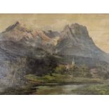 Guggenberger, Thomas (1815-1882 München) "Blick über Garmisch", mit kleinem See, Öl auf Leinwand, r